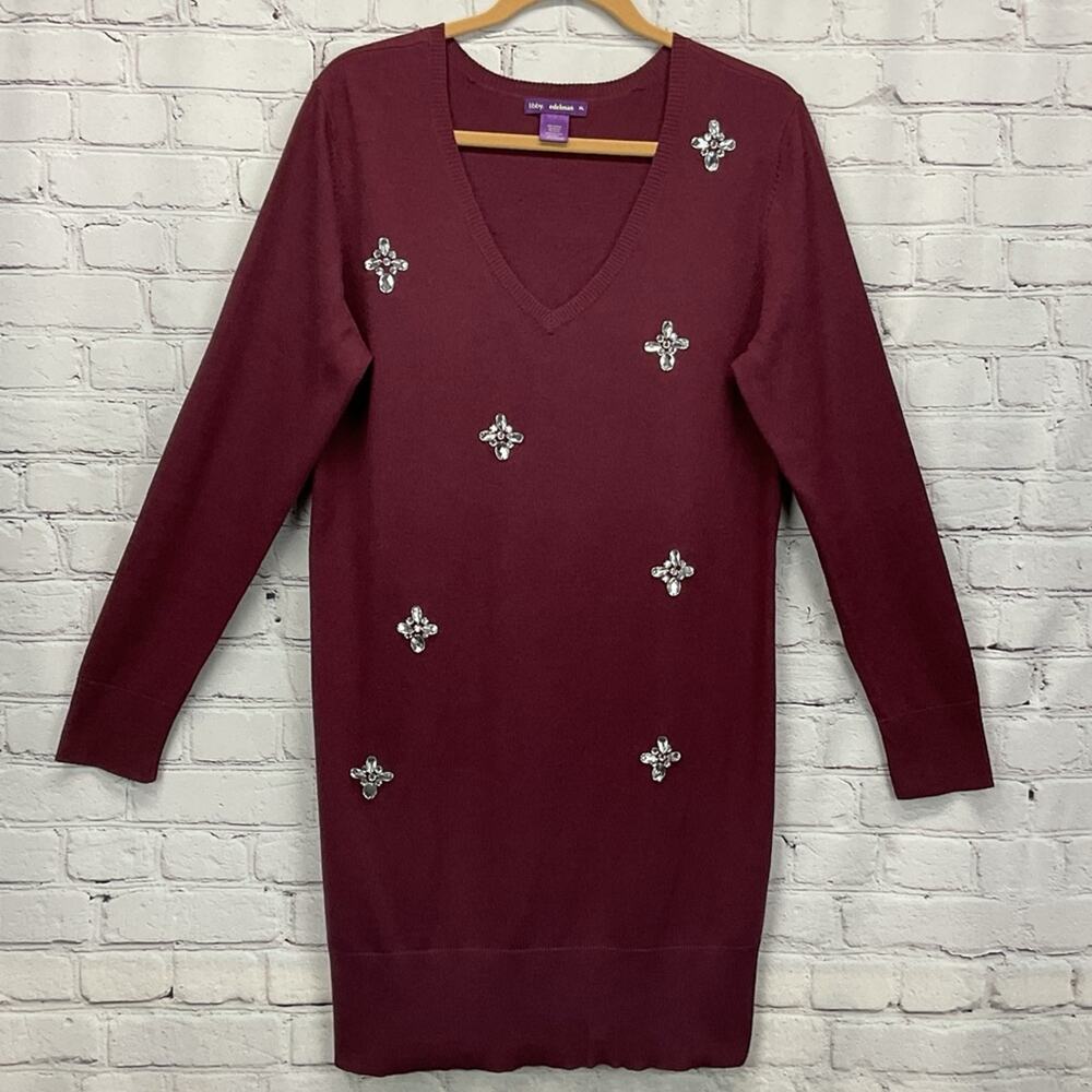 Libby. Edelman Sweater Dress Women's XL Plum Jewel Embellished Party Feminine